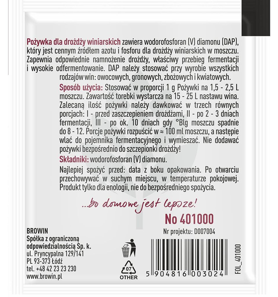 Browin Pożywka Dla Drożdży Winiarskich, 10 G Produktbild 
