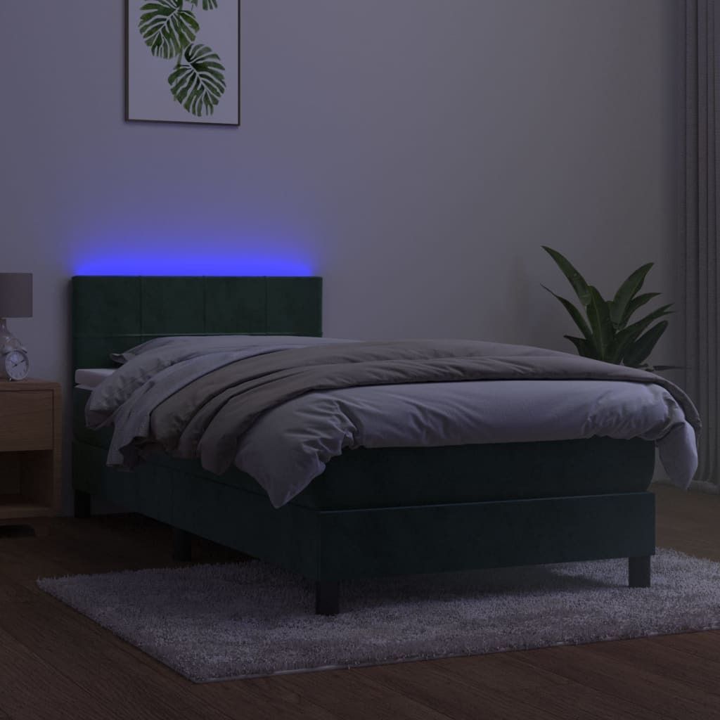 Maison Exclusive - Boxspringbett mit Matratze & LED Dunkelgrün 90x200 cm Samt