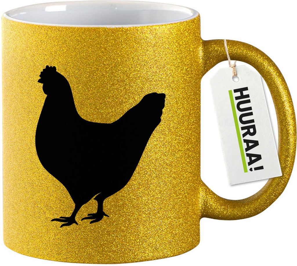 Huuraa Glitzertasse Huhn Silhouette 330ml Gold Keramik Kaffeebecher Geschenkidee