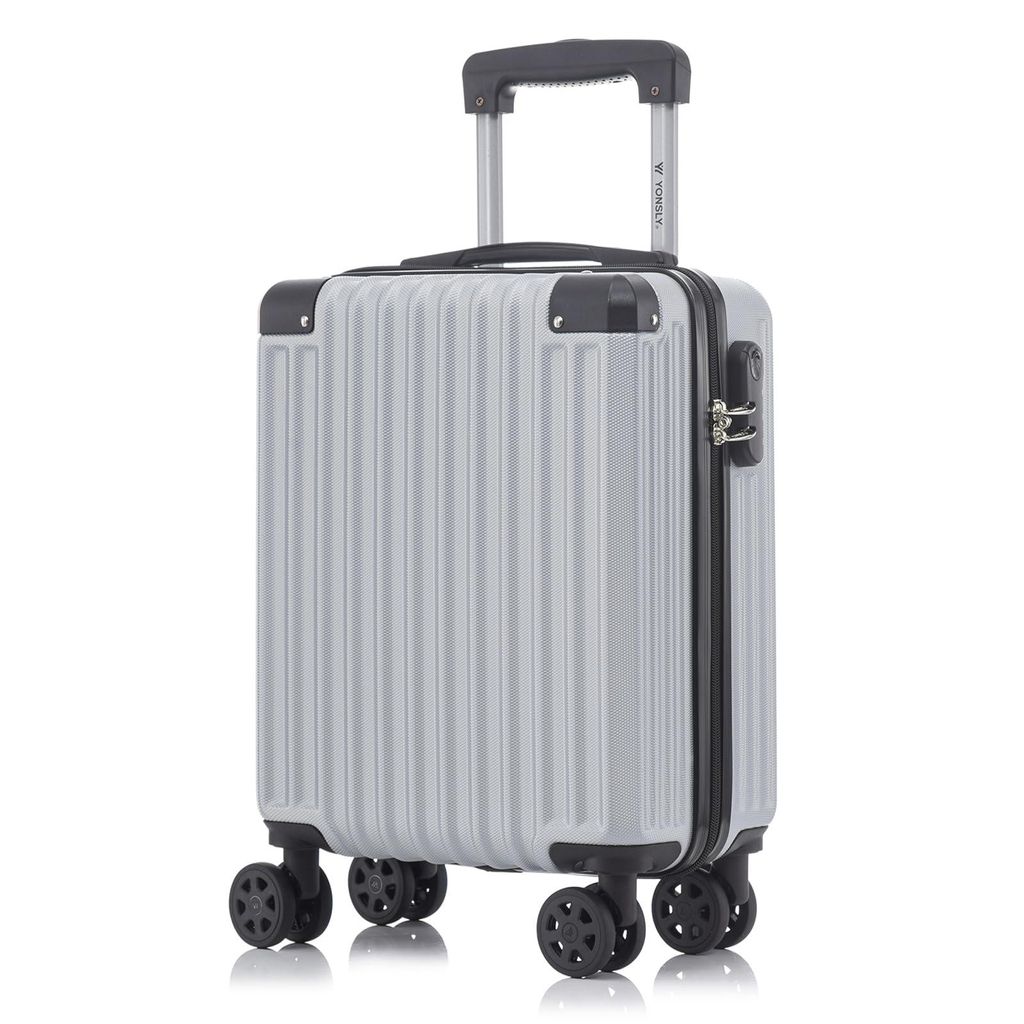 Koffer Trolley Reisekoffer Suitcase, Rollkoffer Handgepäck ,mit 4 Rollen360°, Hartschalenreisekoffer, Zahlenschloss, Weicher Gummigriff(S,Silber)