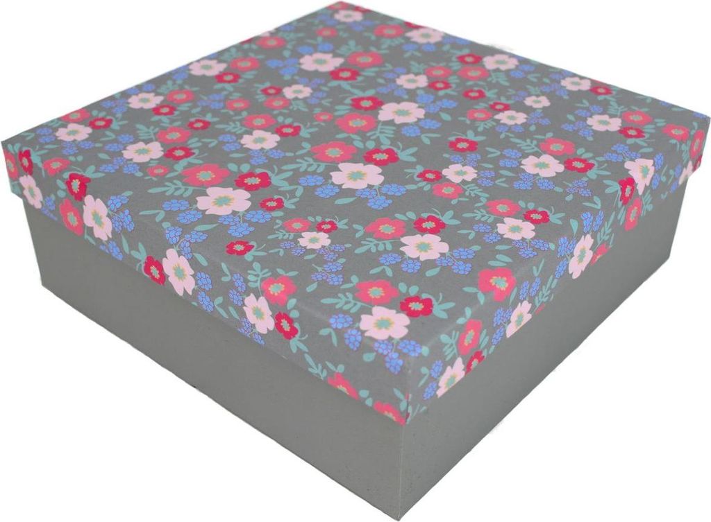 Geschenkkarton in verschiedenen Größen grau mit Frühlingsblumen