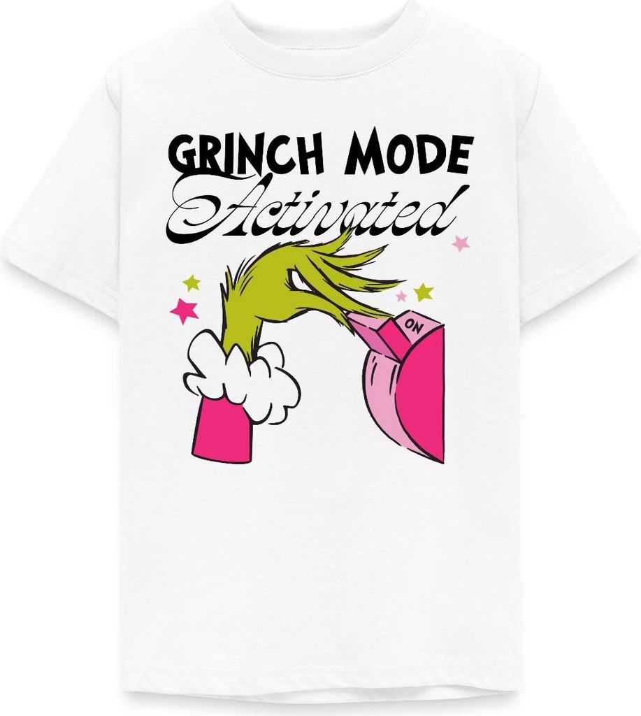 Spreadshirt Der Grinch Statement Grinch Mode Activated Teenager T-Shirt, 134/146 (9-11 Jahre), Weiß