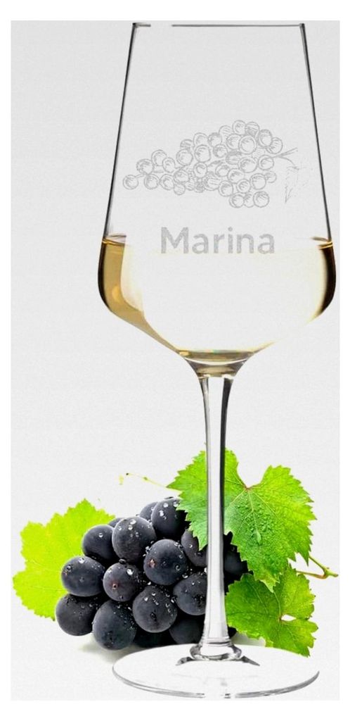 Leonardo Weißweinglas 560 ml mit Wunschgravur - Motiv Trauben - personalisiert mit Namen - Kristallglas - Weinkelch, Weinglas - Geburtstag, Weihna...