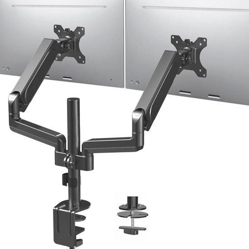 Doppeltes Monitor-Armhalter für 17 bis 32 Zoll Bildschirme - Pneumatische Höhenverstellung und vollständig schwenkbares Design