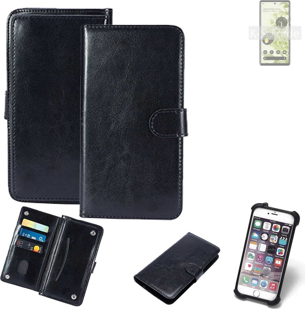 K-S-Trade 360° Hülle kompatibel mit Google Pixel 6 schwarz Kunstleder Case BookCase WalletCase Kunstlederederhülle Handyhülle, Rundumschutz Bumper