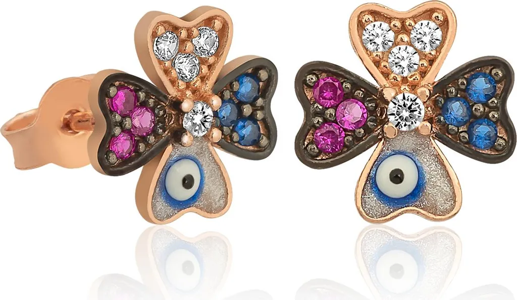 Clous d'oreilles trèfle à quatre feuilles argent 925 émaillé coloré