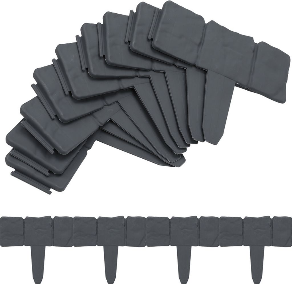 EINFEBEN 10 stücke Rasenkante Kunststoff 2.5m Steinoptik Garden Border aus PP, Mähkante Beetumrandung Palisade Garten dekorativ, anthrazit