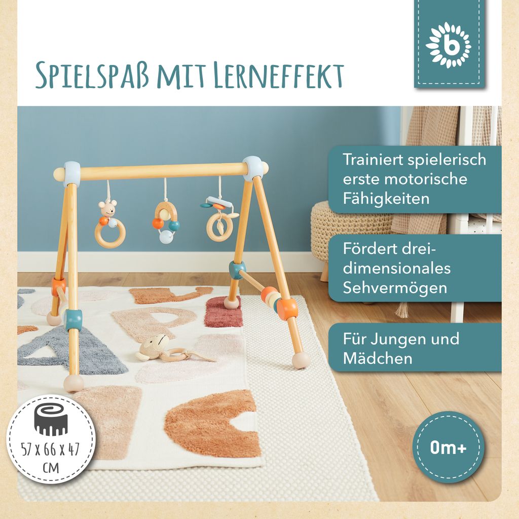 Bieco Spieltrapez | Spielbogen für Babys -Figuren, Rasseln, Kugeln | Spielebogen Holz Baby | Spieltrapez Holz | Baby Mobile Holz | Activity Center...