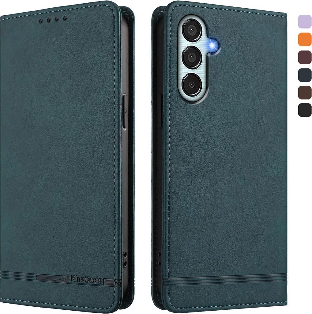 Hülle für Samsung Galaxy M35 5G, Retro Kunstleder Ständer Klapphülle mit Kartenfächer und Magnetische Grün