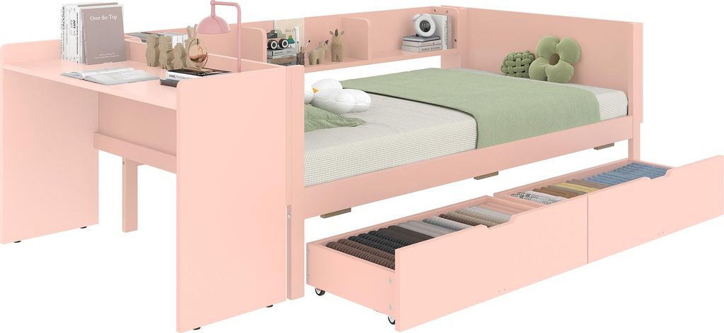 Jugendbett mit Schubladen, Lattenrost und Schreibtisch, Produktbild 