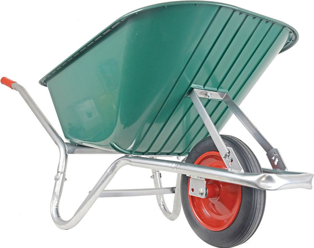 BPA Schubkarre extra Wintergeeignet Schubkarren verzinkt mit Vollgummirad pannensicherer Vollgummireifen | Kunststoffmulde 100 Liter