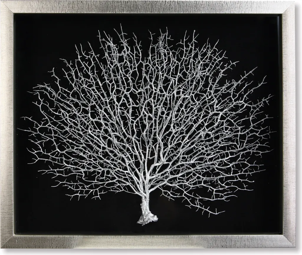 Tableau Arbre de Vie Gilde 81157 en Verre Argent et Noir 60x50 cm