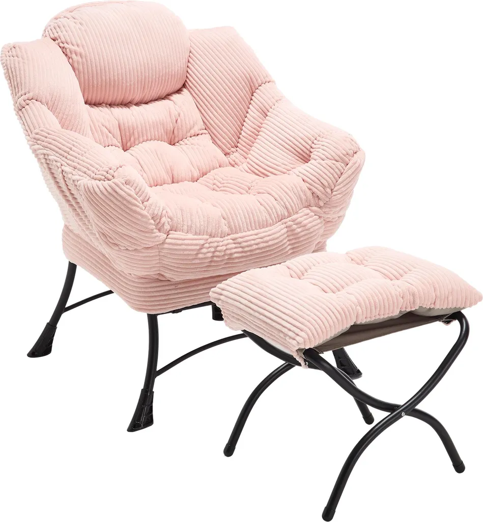 Poltrona Imbottita Sweiko Rosa: L'Eleganza del Relax con Pouf