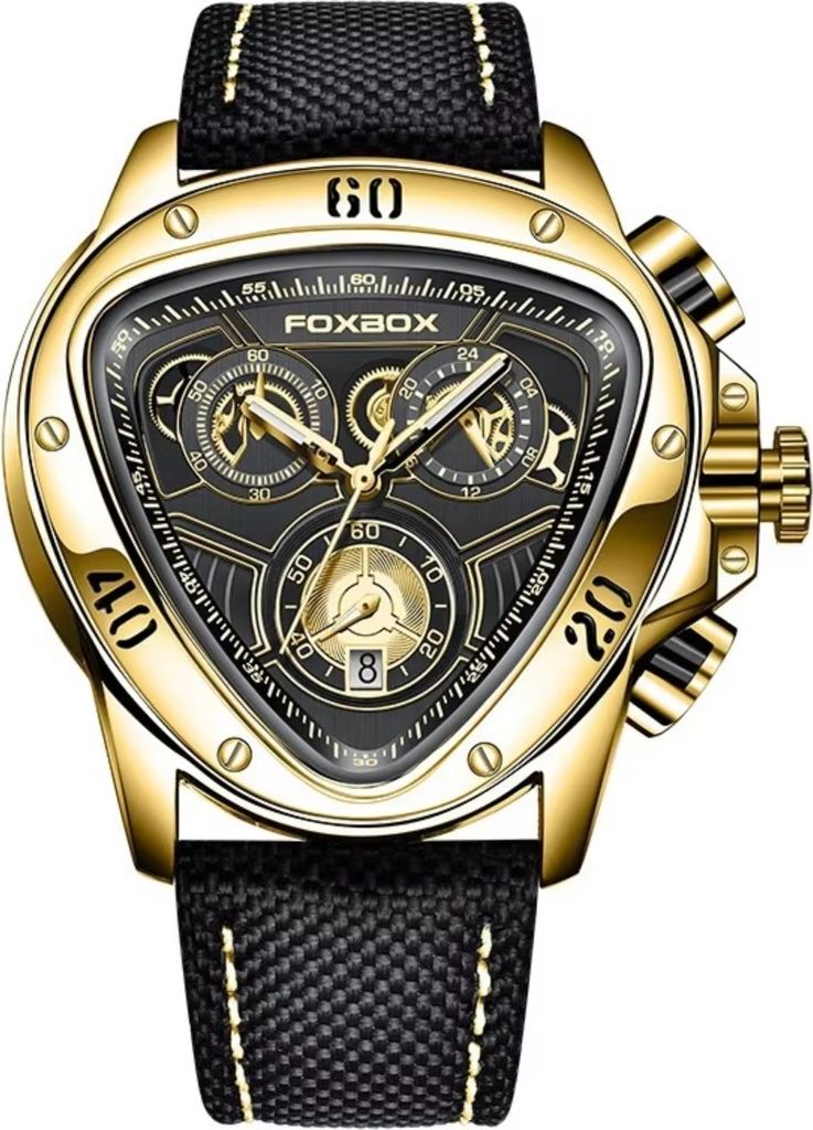 Uhr FOXBOX Triangle - Elegante Herrenuhr in Schwarz und Gold KP34955