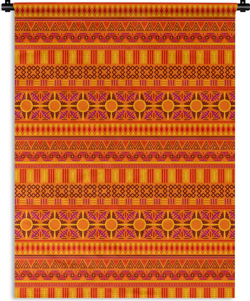 MuchoWow Wandteppich Wandbehang Muster - Orange - Sonne 120x160 cm Tapisserie Dekoration Wandtuch - Wohnzimmer - Moderne