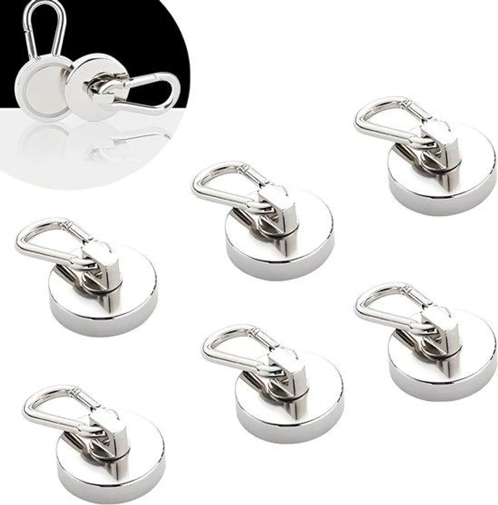 Lot de 6 crochets aimantés néodyme 25mm avec mousqueton de sécurité