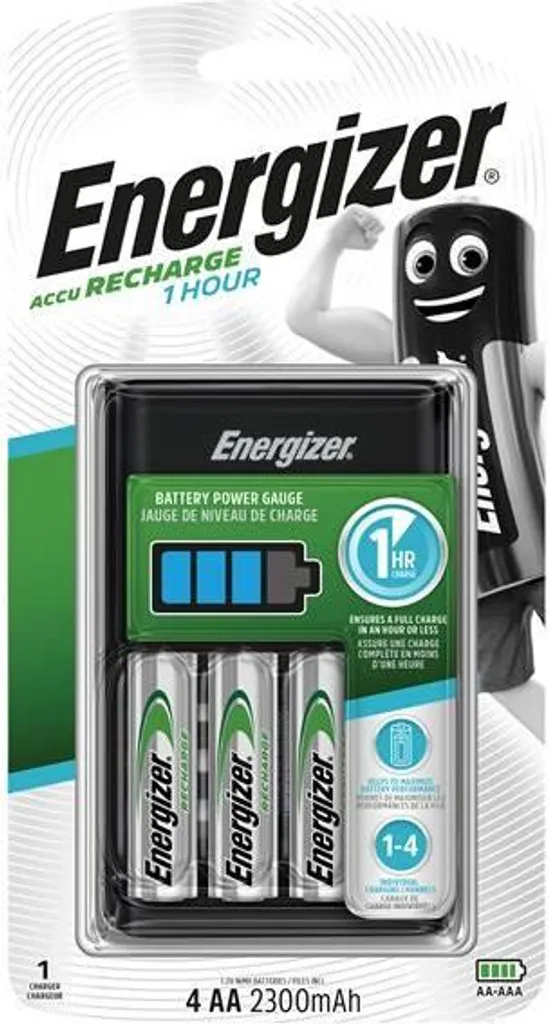 Chargeur de piles rapide Energizer et lot de 4 accumulateurs AA LR6