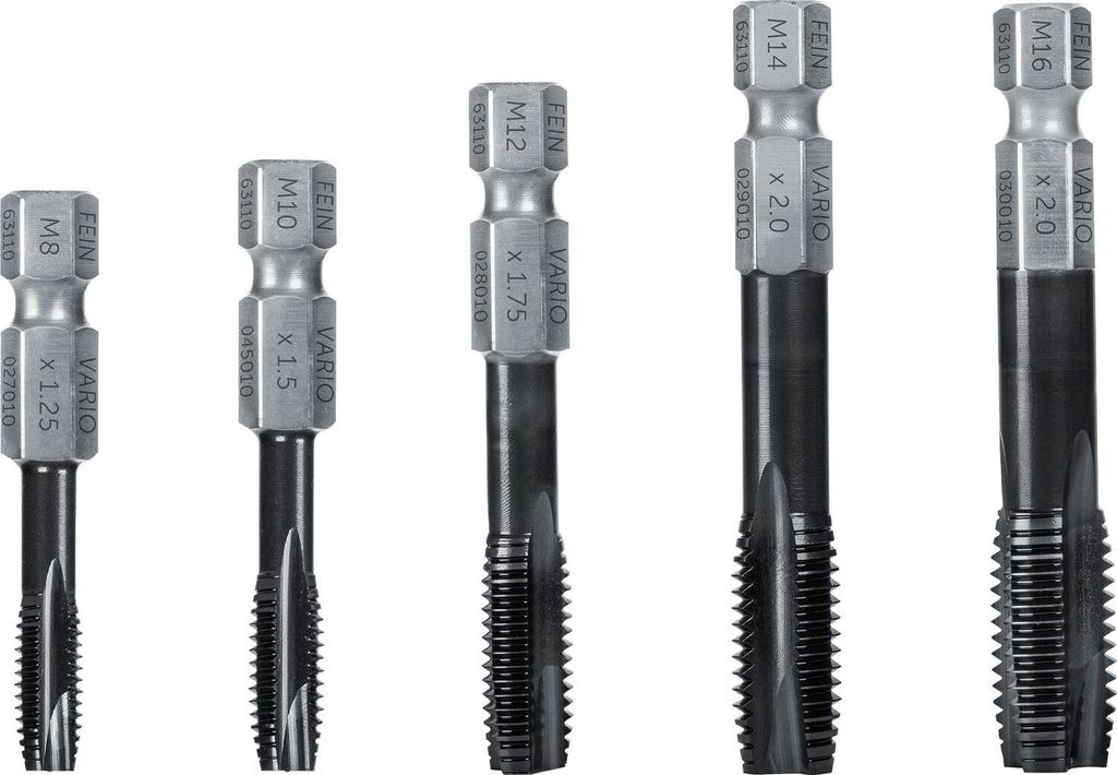 Fein VARIO Gewindebohrer Set, in 4 verschiedenen Größen, aus HSS Material