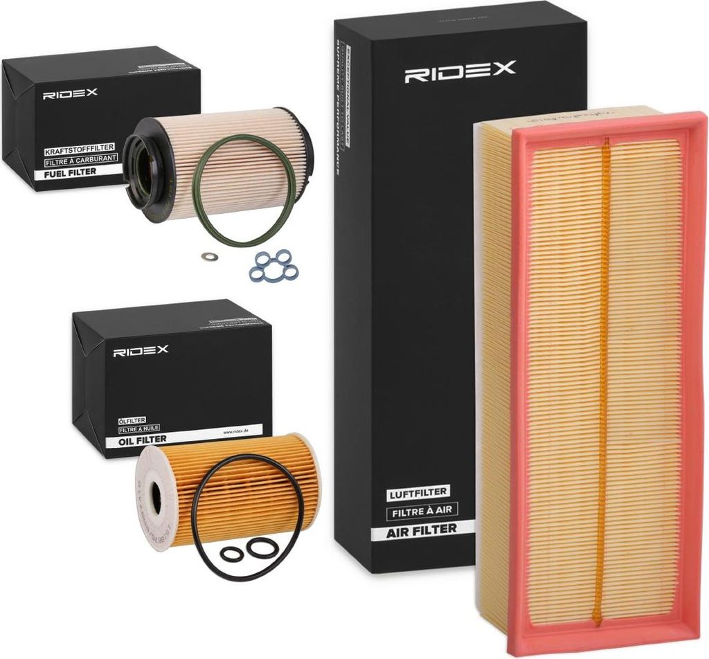 RIDEX Filterset Inspektionspaket Filtersatz für VW GOLF VI (5K1) Golf V Schrägheck (1K1) TOURAN (1T1, 1T2) TIGUAN (5N) Passat Variant (3C5) GOLF ...