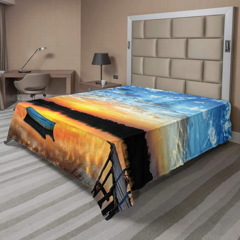 Drap plat ABAKUHAUS motif nautique lever du soleil 275x260 cm bleu ciel