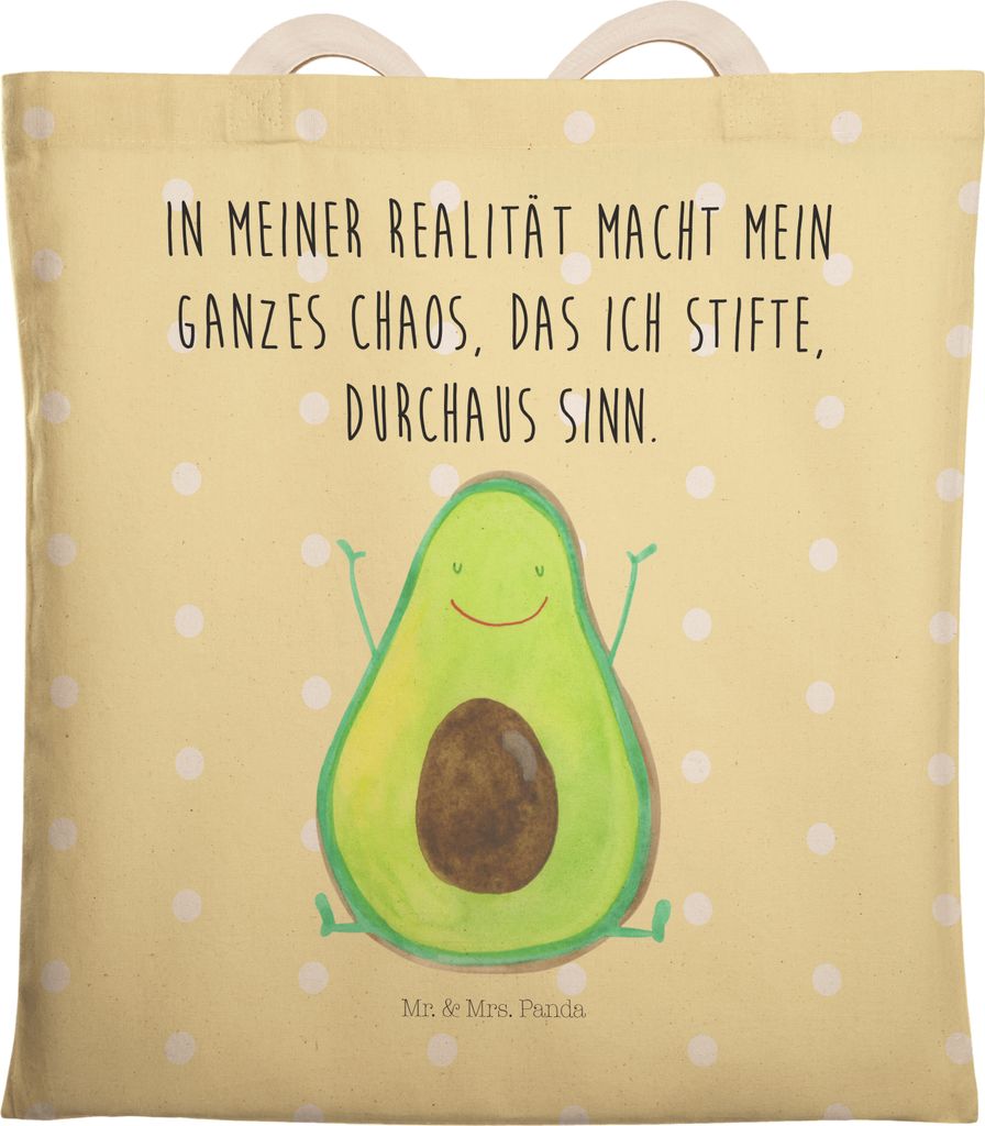 Mr. & Mrs. Panda Tote Bag Avocado Glücklich - Gelb Pastell - Geschenk, Stoffbeutel, Beutel, Chaos, Stofftragetasche, Tasche, shopping, Chaotisch