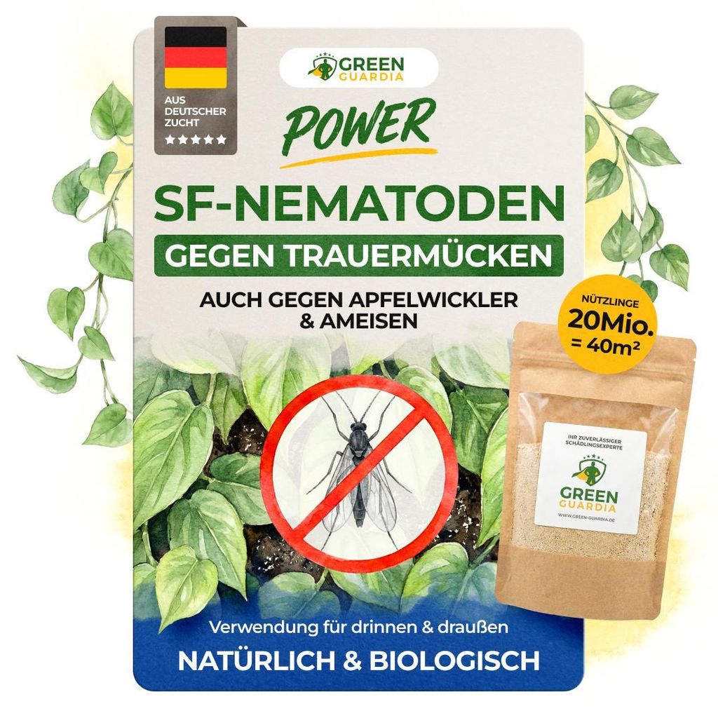 POWER SF-Nematoden gegen Trauermücken,20 Mio.für 200 Pflanzen(40m²),effektiv Trauermücken bekämpfen, &Chemiefrei,Trauermückenfrei mit GREEN G...