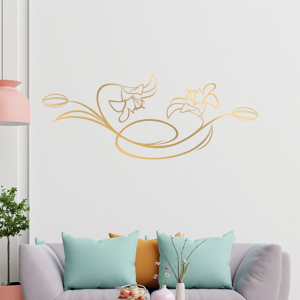 Blumen - Linien Wandtattoo in 6 Größen - Wandaufkleber Wall Sticker - Dekoration, Küche, Wohnzimmer, Schlafzimmer, Badezimmer