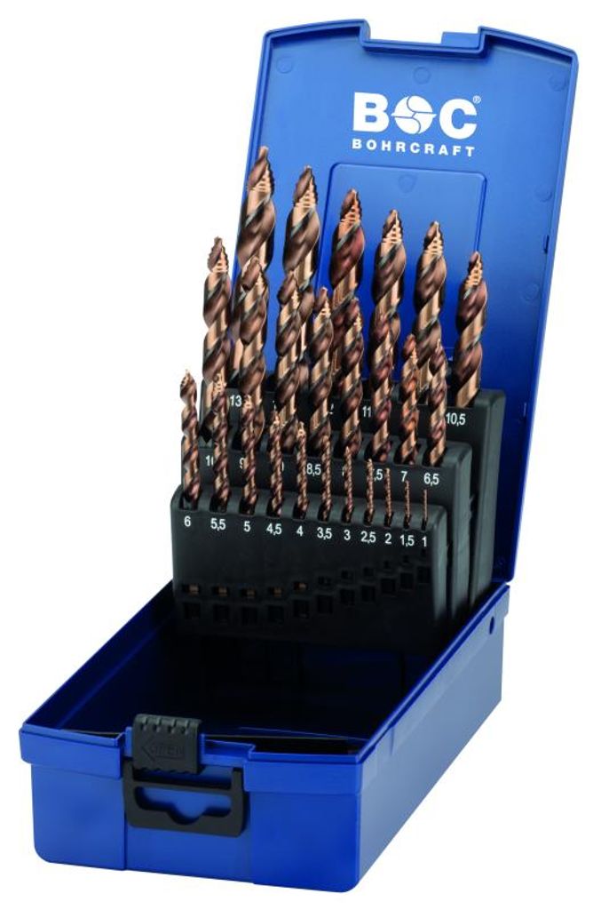 Bohrcraft HSS-E Co5 DIN 338 TURBO STEP INOX P+ in ABS-Box - 25-tlg. 1,0 - 13,0 x 0,5 mm stg./ KE13 T-STEP INOX - (VPE: 1 Stk.)