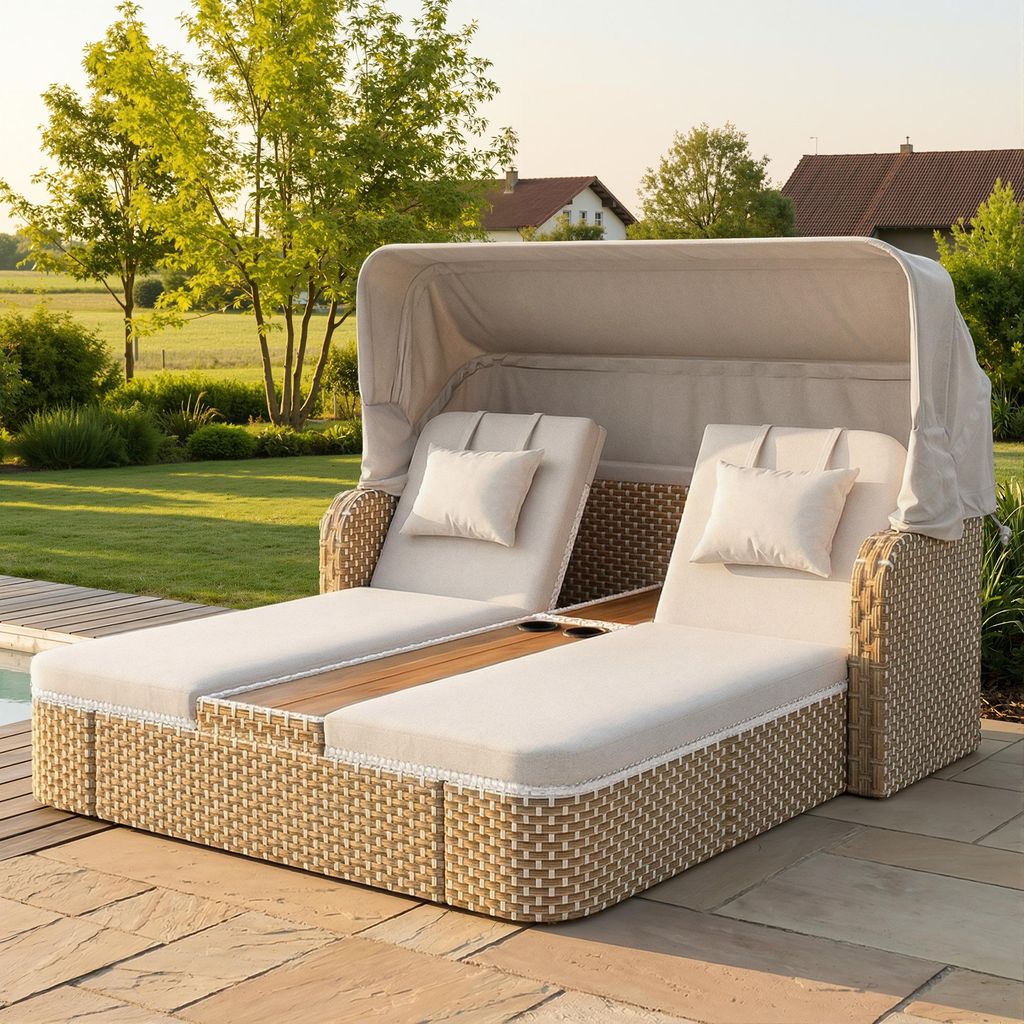 Polyrattan Sonneninsel 192x160cm mit klappbarem Sonnendach Produktbild 