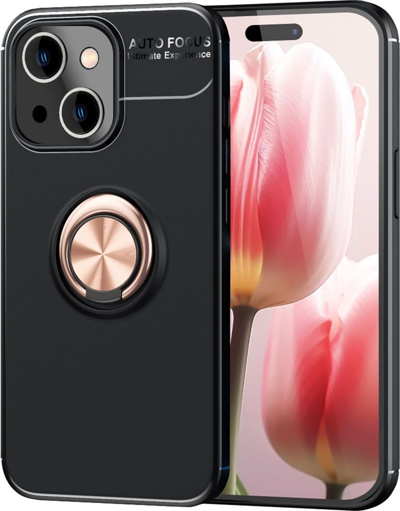 Hülle mit Ring für iPhone 15 Plus Silikon Handyhülle Case Schutz Cover Ringhülle Rose Gold