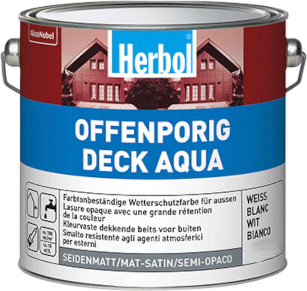 Herbol Offenporig Deck Aqua weiss seidenmatt 10L Wetterschutzfarbe Holzfarbe
