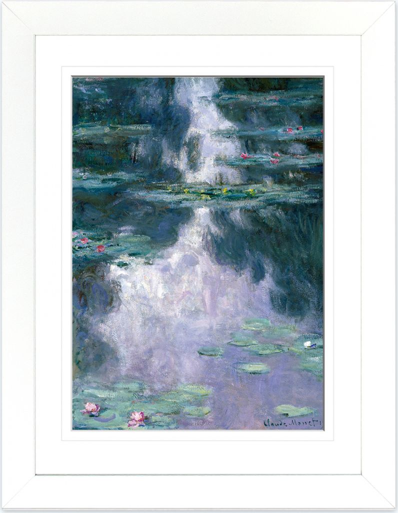 Claude Monet Gerahmtes Bild Mit Edlem Passepartout | Wand-Bilder | Im Bilderrahmen - Seerosen, 1907 (dunkelblau) (40 x 30 cm)