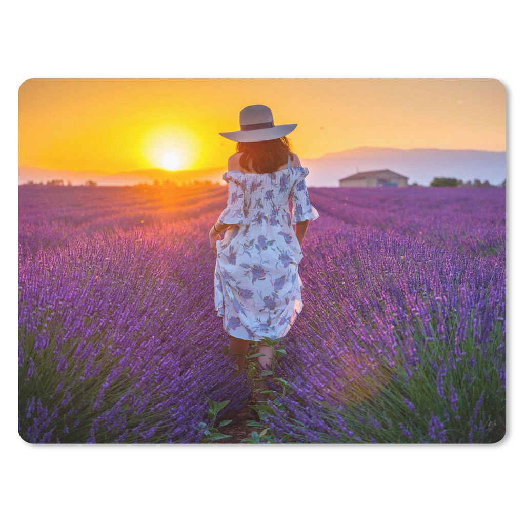 MuchoWow Mauspad Mousepad Frau - Lavendel - Sonnenuntergang 23x19 cm - Mousepads - Maus Mat - Pad - Mausunterlage - Schreibtischunterlage - Mauspad
