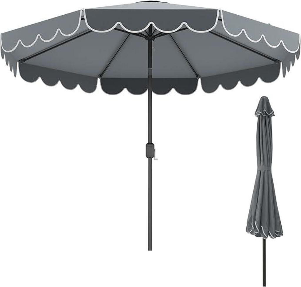 KOMFOTTEU Sonnenschirm 300 cm mit Kurbel & Volant, Gartenschirm 35°knickbar, Terrassenschirm mit 8 Rippen, Marktschirm für Garten, Terrasse & Strand