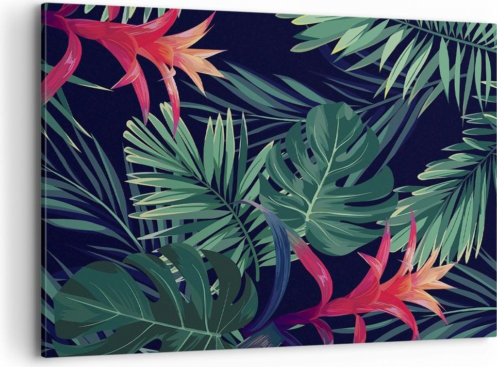Bild auf Leinwand - Leinwandbild - Einteilig - Exotisch Blumen Blätter - 100x70cm - Wand Bild - Wanddeko - Wandbilder - Leinwanddruck - Bilder - W...