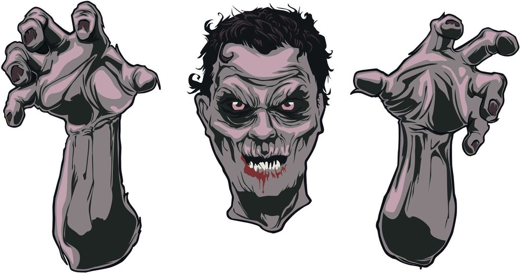 Kiwistar Zombie Untoter Kopf und Hände Mehrfarbig WANDTATTOO 60 x 32cm - Dekoration für Kinderzimmer Schlafzimmer Wohnzimmer Küche Badezimmer