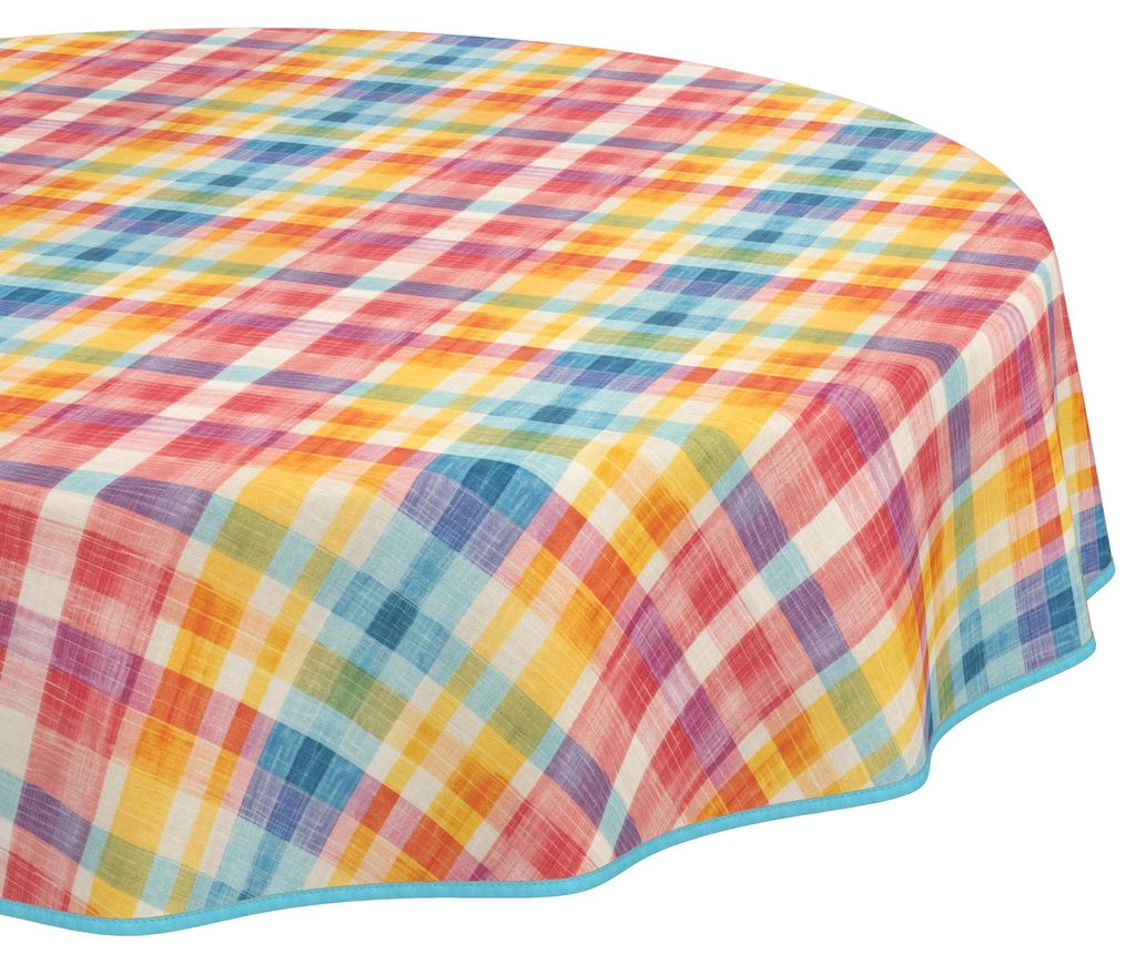 Tischdecke 140x140cm Rund Bunt Barcelona Stoff Premium Oldschool Karo wasserabweisend pflegeleicht mit Saumkante