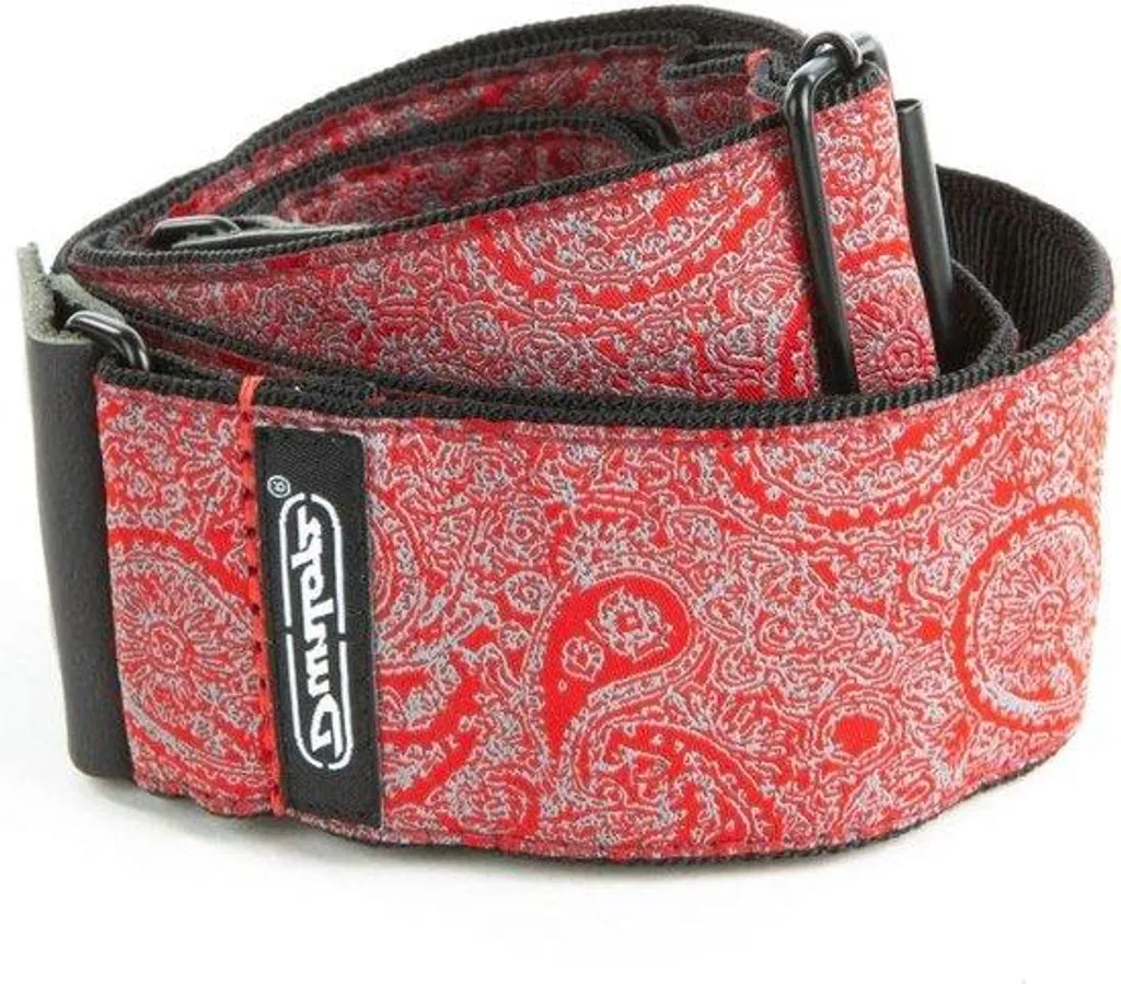 Sangle de guitare rouge réglable faite main en coton et cuir souple