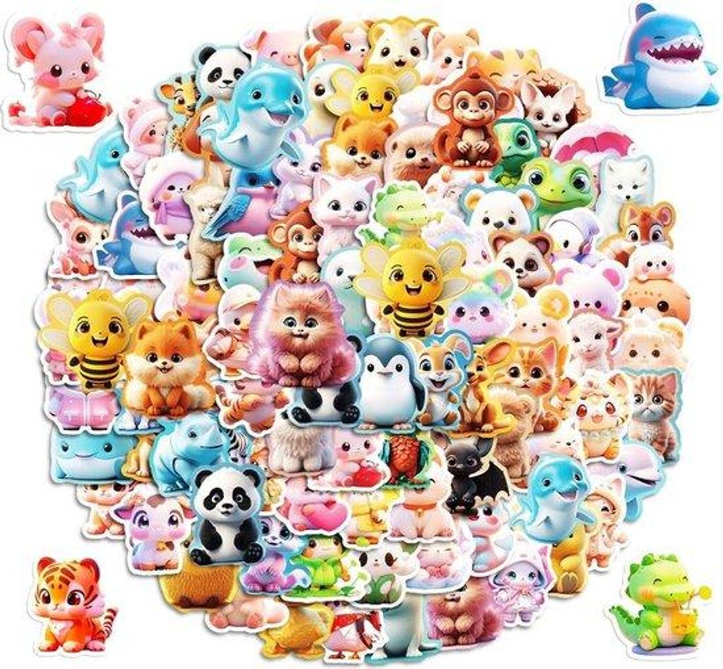 Kinderschattige cartoon-dierenstickers - 100 vellen - voor boeken, laptops, rugzakken en schrijfwaren