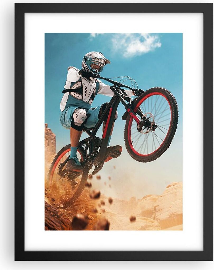Gerahmtes Poster - Schwarzer Rahmen - Fahrrad Sport Helm - 30x40 cm - Wand Bild - Wanddeko - Wandbilder - Kunstposter - Wandposter - Bilderrahmen -...