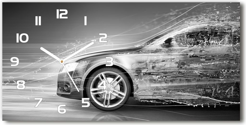 Wanduhr aus Glas – 60x30 cm - Glasbild - Glasuhr - Gehärtetes Glas - weisse-zeiger - Beschleunigung Auto