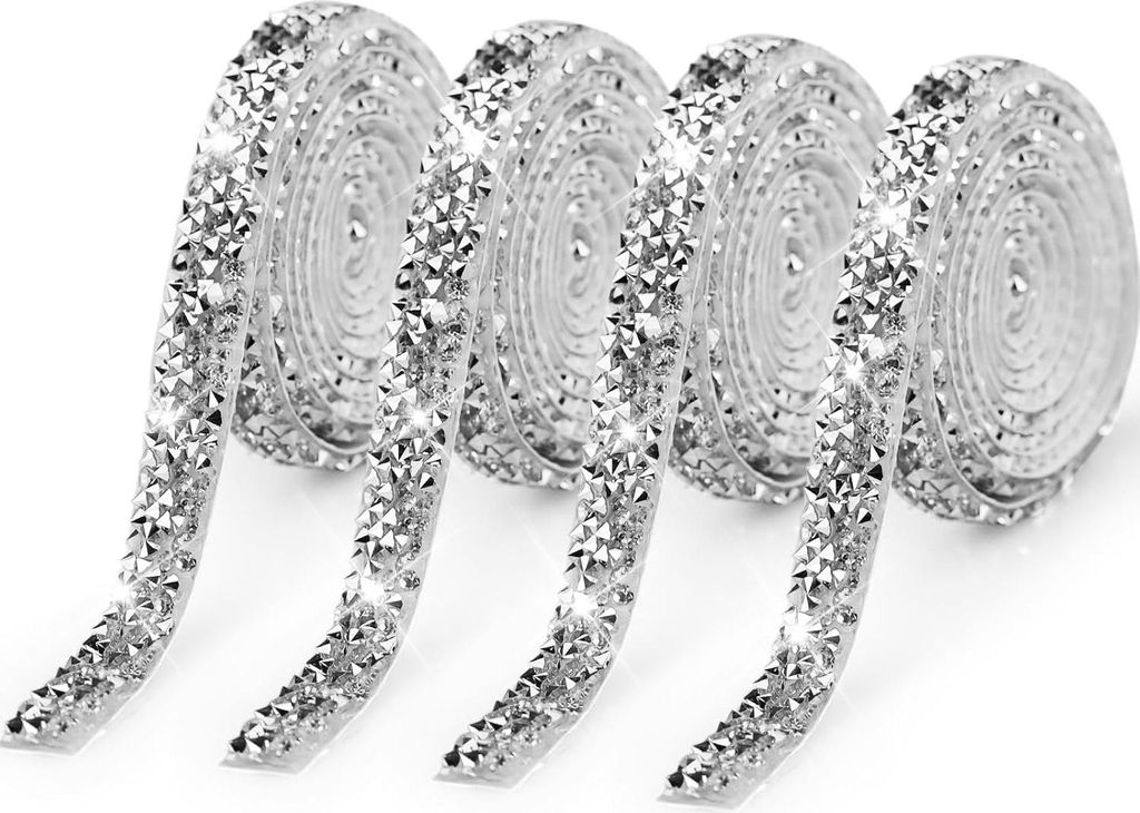 4 Rollen Diamantband selbstklebend kristall Strass Diamant Band Glitzerband Silber Strassband Deko Strasssteine Band Glitzersteine fš¹r Hochzeit ...