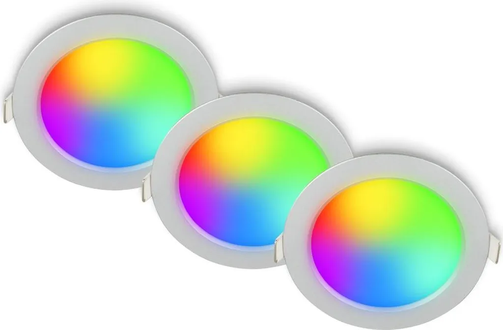 Briloner FUNGO set di 3 faretti da incasso 230V, dimmerabili, telecomando, RGB CCT, funzione memoria, cromo opaco, Ø12 x 2,8 cm