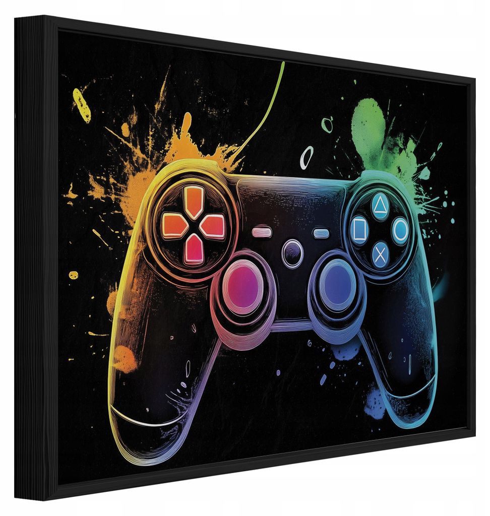 Bilder mit Rahmen Jungen Unterlage Gaming - 60x40 cm - Wandbilder Kinderzimmer - Leinwand Bilder mit Rahmen Schwarz - PPR15450O4