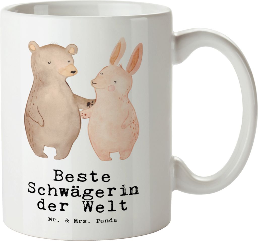 Mr. & Mrs. Panda Haferl Hase Beste Schwägerin der Welt - Weiß - Geschenk, Große Teetasse, Geschenkidee, Ehemann, Frau, Pott, steingut tasse, Bru...