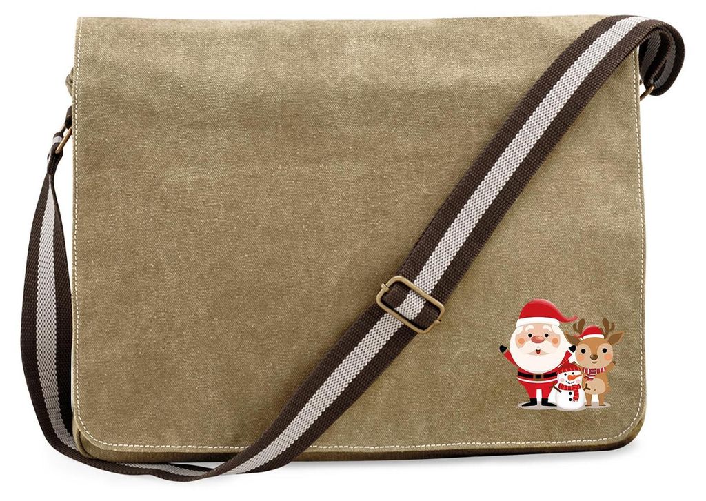 Huuraa Umhängetasche Weihnachtsmann Rudolph und Schneemann 14 Liter Sahara Canvas Laptoptasche Geschenkidee
