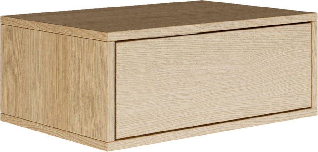 A wooden nightstand with a single drawer, shown from a slightly elevated side angle against a white background.