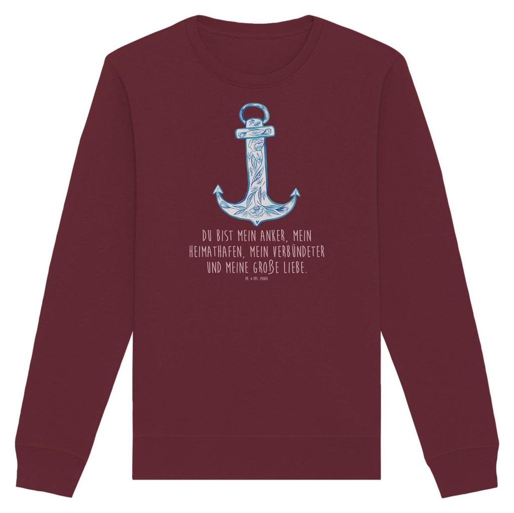 Mr. & Mrs. Panda Baumwoll Pullover Anker Blau Größe M - Burgundy - Geschenk, Sweatshirt, Bio, Pulli, Sweater, Rundhals, Lustige Sprüche