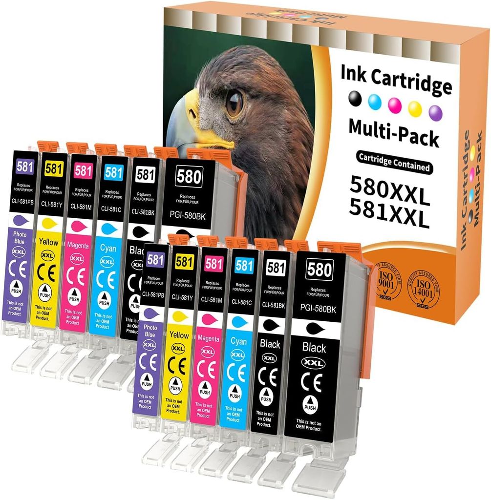 12er Set Druckerpatronen kompatibel zu Canon 580 581 XL mit Foto Blau für Pixma TS8350 TS8250 TS8150 – Hohe Reichweite & brillante Farben