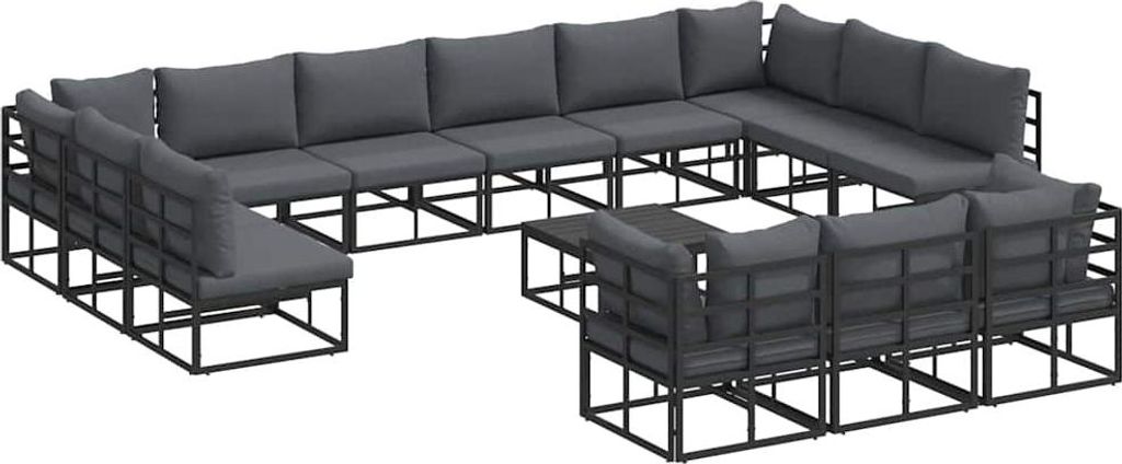 Gartensofa-set mit Kissen 14 pcs Schwarz Aluminium